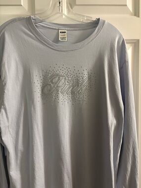 PINK Victoria's Secret Light Blue Embellished Long Sleeve Tee
